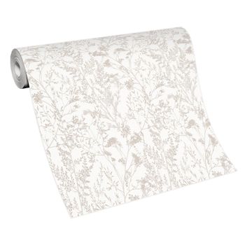 Papier peint à fleurs en crème