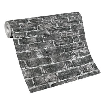 Papier peint brique & pierre noir / anthracite 6318-15