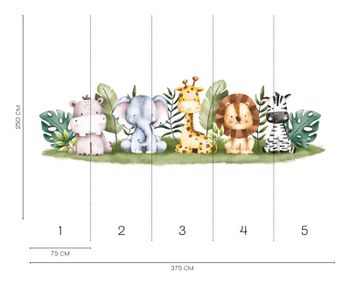 Papier peint panoramique famille d'animaux en multicolore