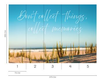Papier peint panoramique motif dunes avec citation en beige et bleu