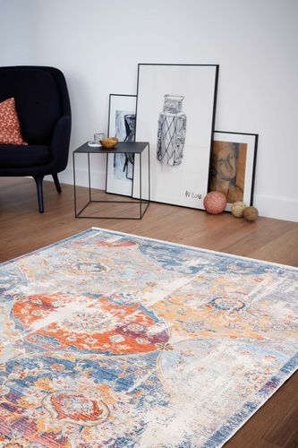Tapis Bohème vintage argent bleu